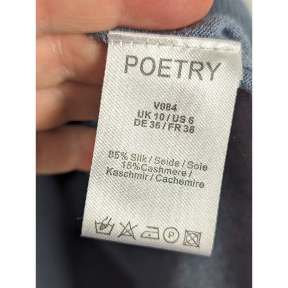POETRY Blue Silk Cashmere Knit Top Tunic Pockets Soft Comfort Size 6 - Picture 6 of 6